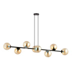 Hanglamp gepoedercoat staal en glas Rossi, modern, zwart met amber kappen, 8 lichts, 130 x 100 cm