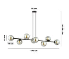 Hanglamp gepoedercoat staal en glas Rossi, zwart met grafiet kappen, 8 lichtpunten E14, 130 cm breed