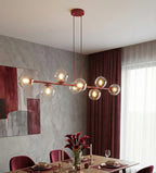 Hanglamp gepoedercoat staal met glas Magnus bordeaux, transparant, 130 x 30 cm, 8 fittingen E14