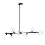 Hanglamp gepoedercoat staal en glas Pandora, zwart met transparante kappen, 8 lichts, 140 x 100 cm