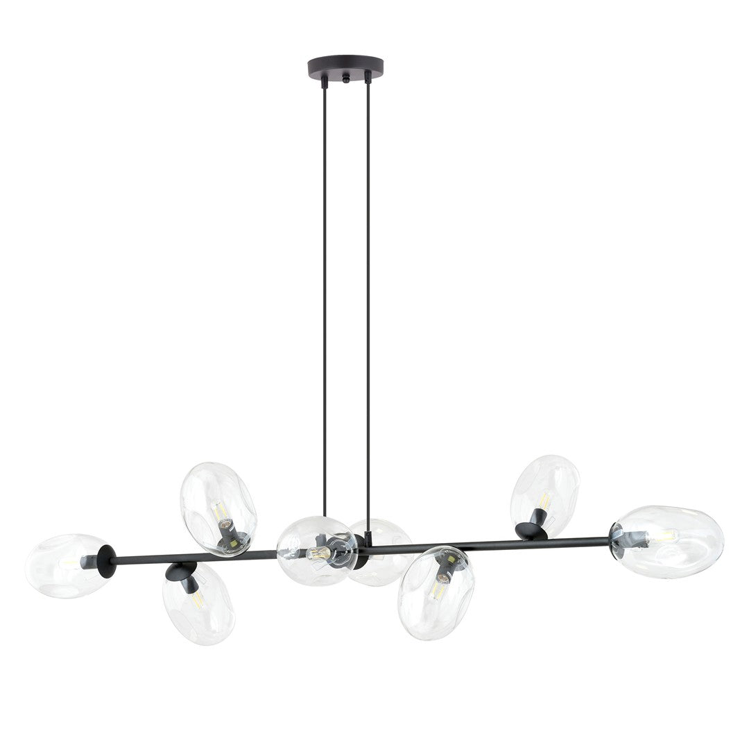 Hanglamp gepoedercoat staal en glas Pandora, zwart met transparante kappen, 8 lichts, 140 x 100 cm