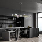 Hanglamp staal glas Gravity glamour zwart met goud en grafiet kappen, 8 lichts, 140 x 100 cm