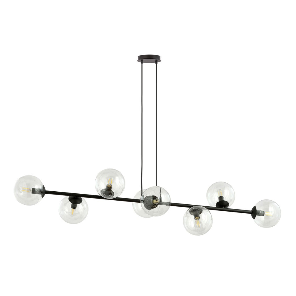 Hanglamp gepoedercoat staal en glas, modern Rossi zwart met transparant glas, 130 x 100 cm, 8 lichtpunten