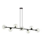 Hanglamp gepoedercoat staal en glas, modern Rossi zwart met transparant glas, 130 x 100 cm, 8 lichtpunten