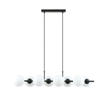 Hanglamp gepoedercoat staal en glas, modern Rory 8 lichts, zwart met witte kappen, 115 cm breed, eettafel