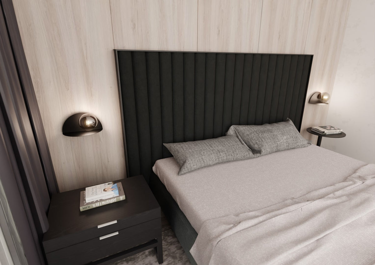 Wandlamp gepoedercoat staal minimalistisch Vorm 8, zwart met grafietkleurige glazen kap Ø 14 cm