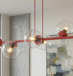 Hanglamp gepoedercoat staal met glas Magnus bordeaux, transparant, 130 x 30 cm, 8 fittingen E14