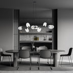 Hanglamp gepoedercoat staal en glas Pandora, zwart met transparante kappen, 8 lichts, 140 x 100 cm