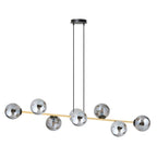 Hanglamp staal glas Gravity glamour zwart met goud en grafiet kappen, 8 lichts, 140 x 100 cm