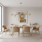Hanglamp gepoedercoat staal en glas modern Magnus beige met amber kappen 130 cm breed, 8 lichtpunten