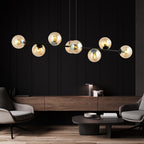 Hanglamp gepoedercoat staal en glas Rossi, modern, zwart met amber kappen, 8 lichts, 130 x 100 cm