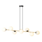Hanglamp gepoedercoat staal Gravity glamour zwart goud met witte glazen kappen, 8 lichtpunten, 140 cm