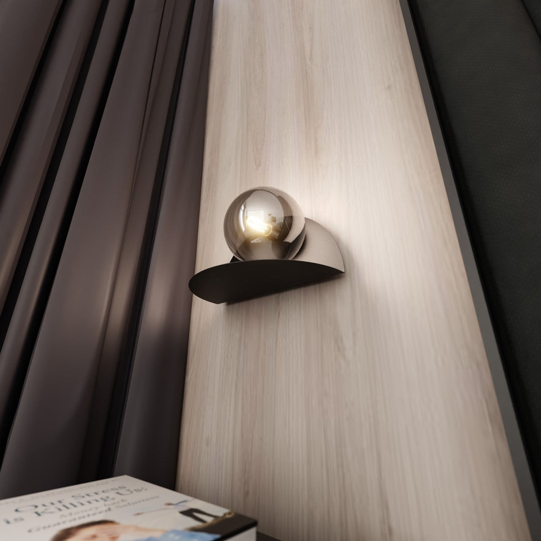 Wandlamp gepoedercoat staal minimalistisch Vorm 8, zwart met grafietkleurige glazen kap Ø 14 cm