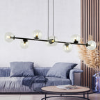 Hanglamp gepoedercoat staal en glas, modern Rossi zwart met transparant glas, 130 x 100 cm, 8 lichtpunten