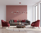 Hanglamp gepoedercoat staal met glas Magnus bordeaux, transparant, 130 x 30 cm, 8 fittingen E14