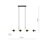 Hanglamp gepoedercoat staal en glas, modern Rory 8 lichts, zwart met witte kappen, 115 cm breed, eettafel