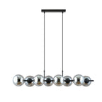 Hanglamp gepoedercoat staal en glas Rory, zwart met grafiet glazen kappen, 115 cm breed, 8 lichtpunten, eettafel