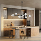 Hanglamp gepoedercoat staal en glas Pandora, zwart met transparante kappen, 8 lichts, 140 x 100 cm