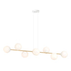 Hanglamp gepoedercoat staal en glas Gravity, wit en goud, 140 cm breed, 8 fittingen E14, verstelbare hoogte