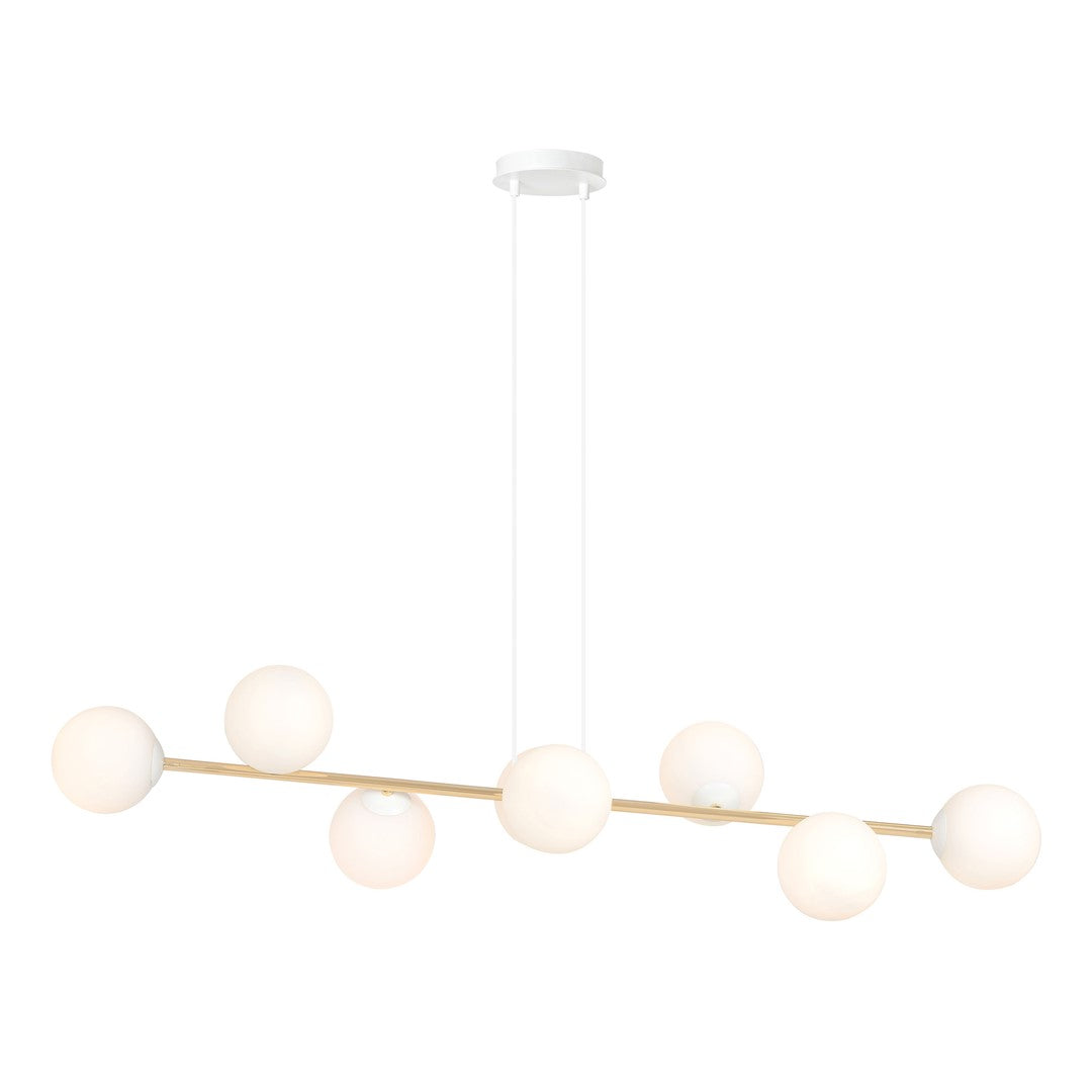 Hanglamp gepoedercoat staal en glas Gravity, wit en goud, 140 cm breed, 8 fittingen E14, verstelbare hoogte
