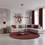 Hanglamp gepoedercoat staal met glas Magnus bordeaux, transparant, 130 x 30 cm, 8 fittingen E14