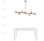 Hanglamp gepoedercoat staal en glas Rossi, modern, zwart met amber kappen, 8 lichts, 130 x 100 cm