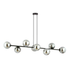 Hanglamp gepoedercoat staal en glas Rossi, zwart met grafiet kappen, 8 lichtpunten E14, 130 cm breed