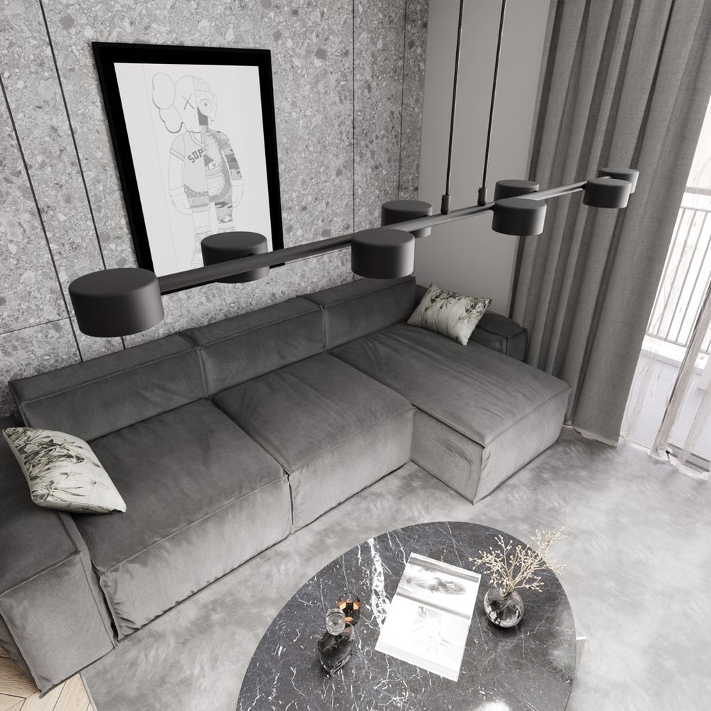 Hanglamp gepoedercoat staal modern Megara zwart 100 x 19 x 140 cm, 8 lichtpunten voor eettafel