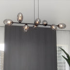 Hanglamp gepoedercoat staal en glas Pandora, modern, zwart met grafiet kappen, 8 lichtpunten E14, 140 cm