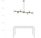 Hanglamp gepoedercoat staal en glas, modern Rossi zwart met transparant glas, 130 x 100 cm, 8 lichtpunten