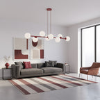 Hanglamp gepoedercoat staal modern Magnus bordeaux met witte glazen kappen, 8 fittingen E14, 130 x 30 cm