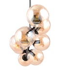 Hanglamp gepoedercoat staal en glas Rossi, modern, zwart met amber kappen, 8 lichts, 130 x 100 cm