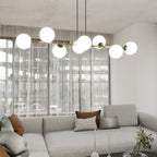 Hanglamp gepoedercoat staal Gravity glamour zwart goud met witte glazen kappen, 8 lichtpunten, 140 cm