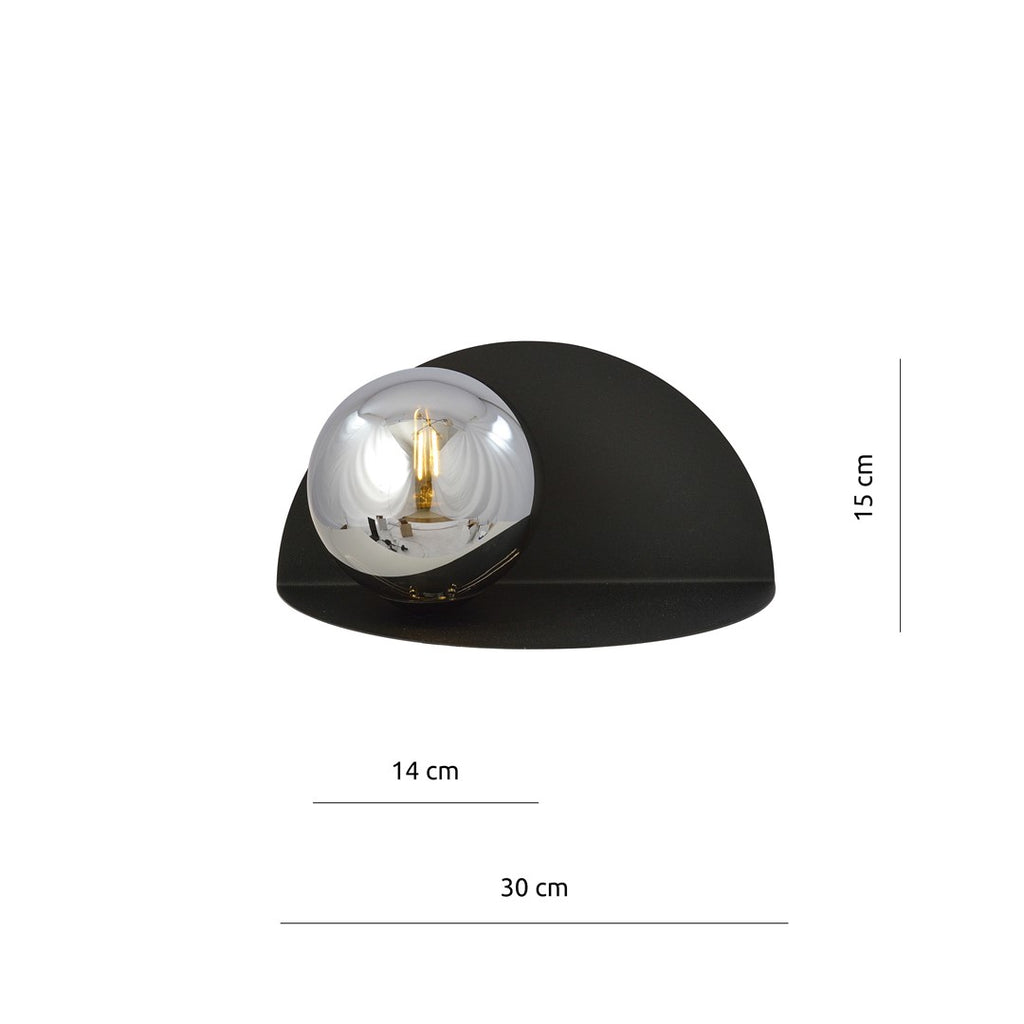 Wandlamp gepoedercoat staal minimalistisch Vorm 8, zwart met grafietkleurige glazen kap Ø 14 cm