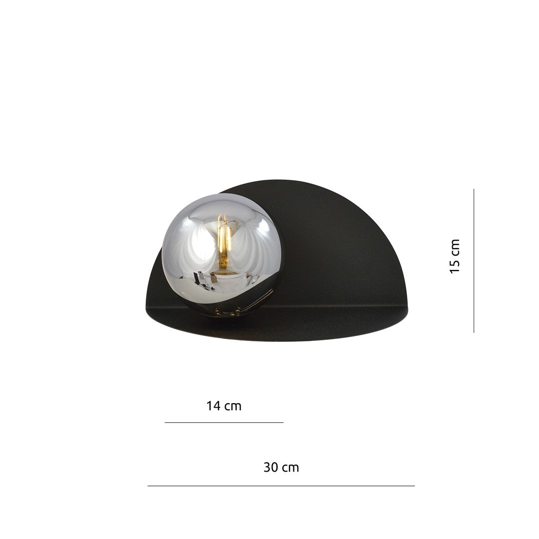 Wandlamp gepoedercoat staal minimalistisch Vorm 8, zwart met grafietkleurige glazen kap Ø 14 cm