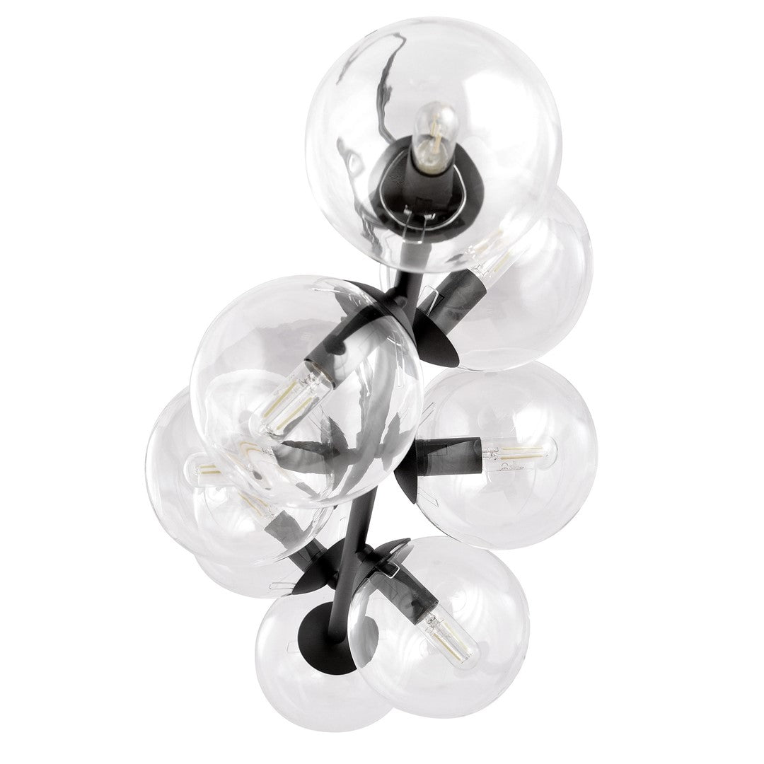 Hanglamp gepoedercoat staal en glas, modern Rossi zwart met transparant glas, 130 x 100 cm, 8 lichtpunten