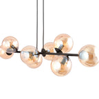 Hanglamp gepoedercoat staal en glas Rossi, modern, zwart met amber kappen, 8 lichts, 130 x 100 cm