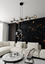 Hanglamp gepoedercoat staal en glas Rossi, zwart met grafiet kappen, 8 lichtpunten E14, 130 cm breed