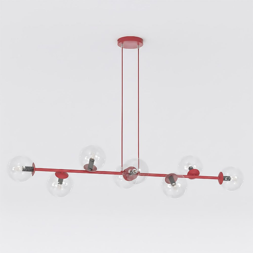 Hanglamp gepoedercoat staal met glas Magnus bordeaux, transparant, 130 x 30 cm, 8 fittingen E14