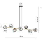 Hanglamp staal glas Gravity glamour zwart met goud en grafiet kappen, 8 lichts, 140 x 100 cm