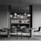 Hanglamp gepoedercoat staal en glas Pandora, modern, zwart met grafiet kappen, 8 lichtpunten E14, 140 cm