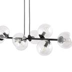 Hanglamp gepoedercoat staal en glas, modern Rossi zwart met transparant glas, 130 x 100 cm, 8 lichtpunten