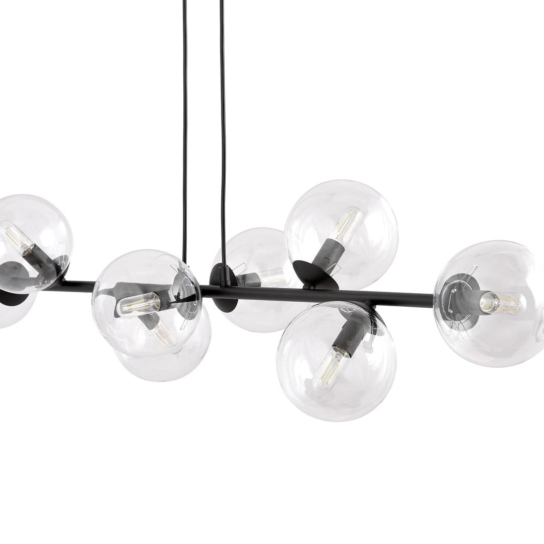 Hanglamp gepoedercoat staal en glas, modern Rossi zwart met transparant glas, 130 x 100 cm, 8 lichtpunten