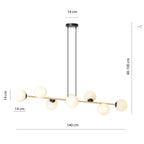 Hanglamp gepoedercoat staal Gravity glamour zwart goud met witte glazen kappen, 8 lichtpunten, 140 cm