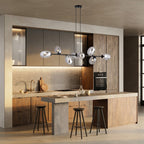 Hanglamp gepoedercoat staal en glas Pandora, modern, zwart met grafiet kappen, 8 lichtpunten E14, 140 cm