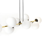 Hanglamp gepoedercoat staal Gravity glamour zwart goud met witte glazen kappen, 8 lichtpunten, 140 cm