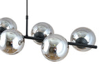 Hanglamp gepoedercoat staal en glas Rory, zwart met grafiet glazen kappen, 115 cm breed, 8 lichtpunten, eettafel