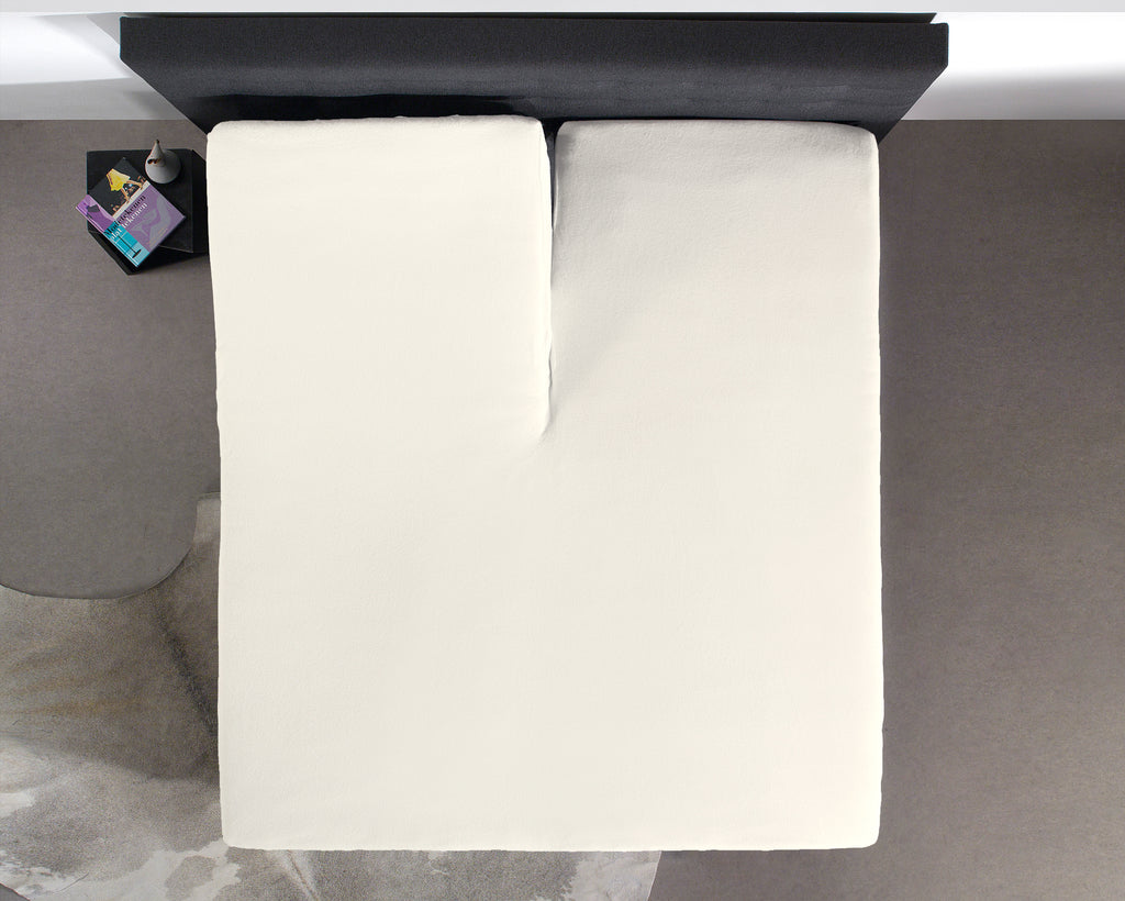 Splittopper hoeslaken katoen percal crème 160 x 220 cm, voor splittoppers tot 10 cm dik