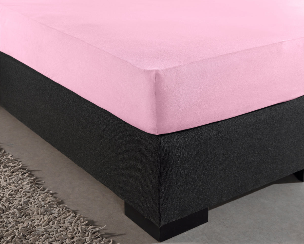 Hoeslaken dubbel jersey katoen roze 140 x 200/220 cm, hoekhoogte 40 cm, voor matras en boxspring