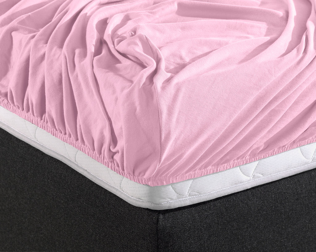Hoeslaken dubbel jersey katoen roze 140 x 200/220 cm, hoekhoogte 40 cm, voor matras en boxspring
